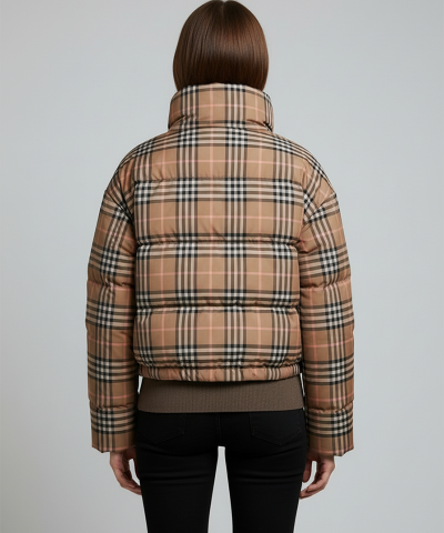 Alternative view of Women's Vintage-Inspired Plaid Puffer Jacket - 80% Duck Down, Weather-Resistant, Short Length