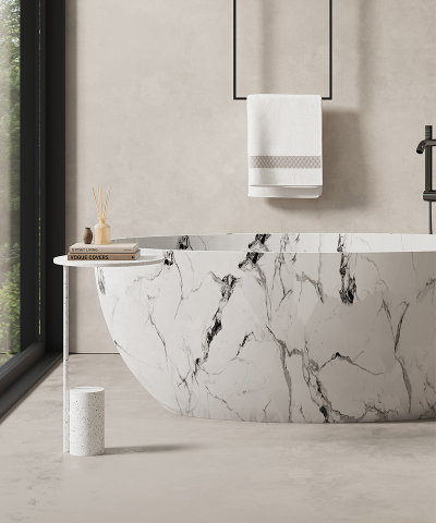 Alternative view of 67" Freestanding Solid Surface Bathtub - Modern Oval Artificial Stone Soaking Tub