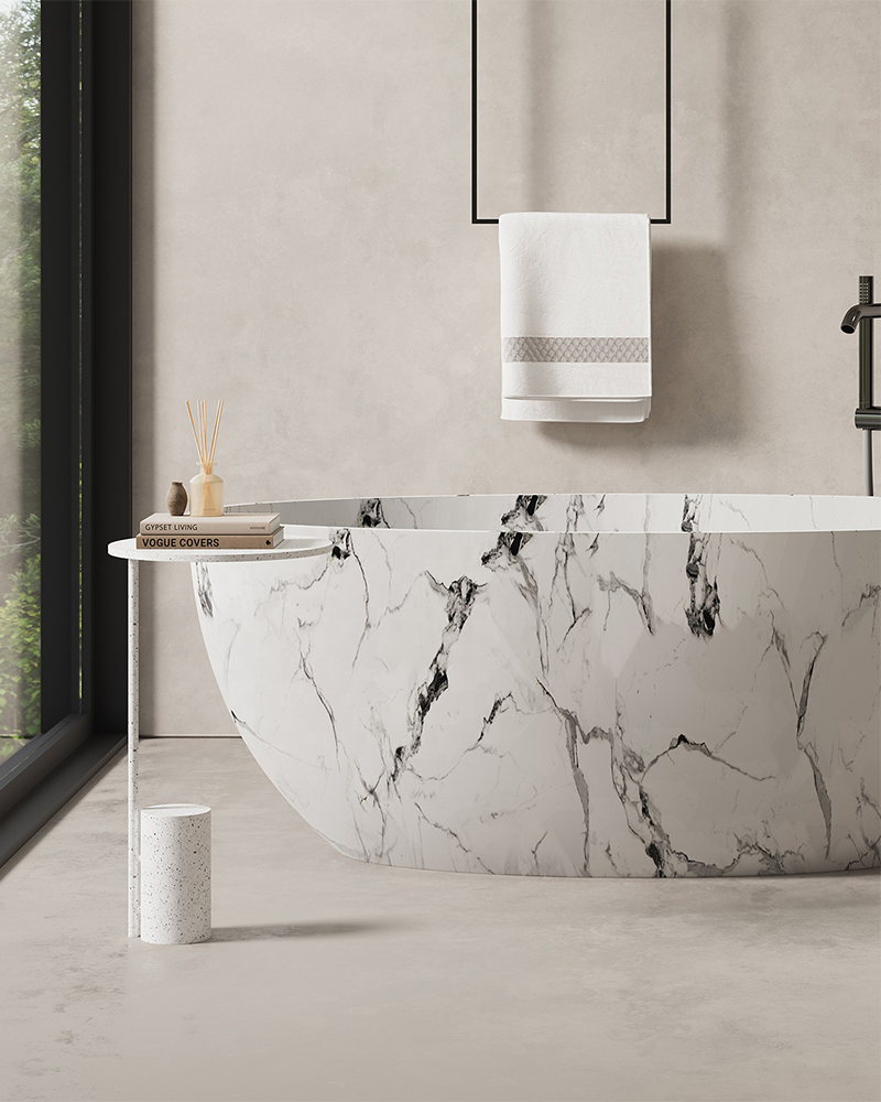Alternative view of 67" Freestanding Solid Surface Bathtub - Modern Oval Artificial Stone Soaking Tub