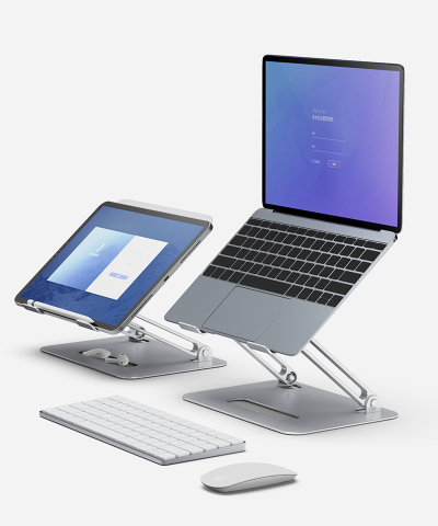 Adjustable Aluminum Laptop Stand with Cooling Fan - Foldable & Ergonomic Design