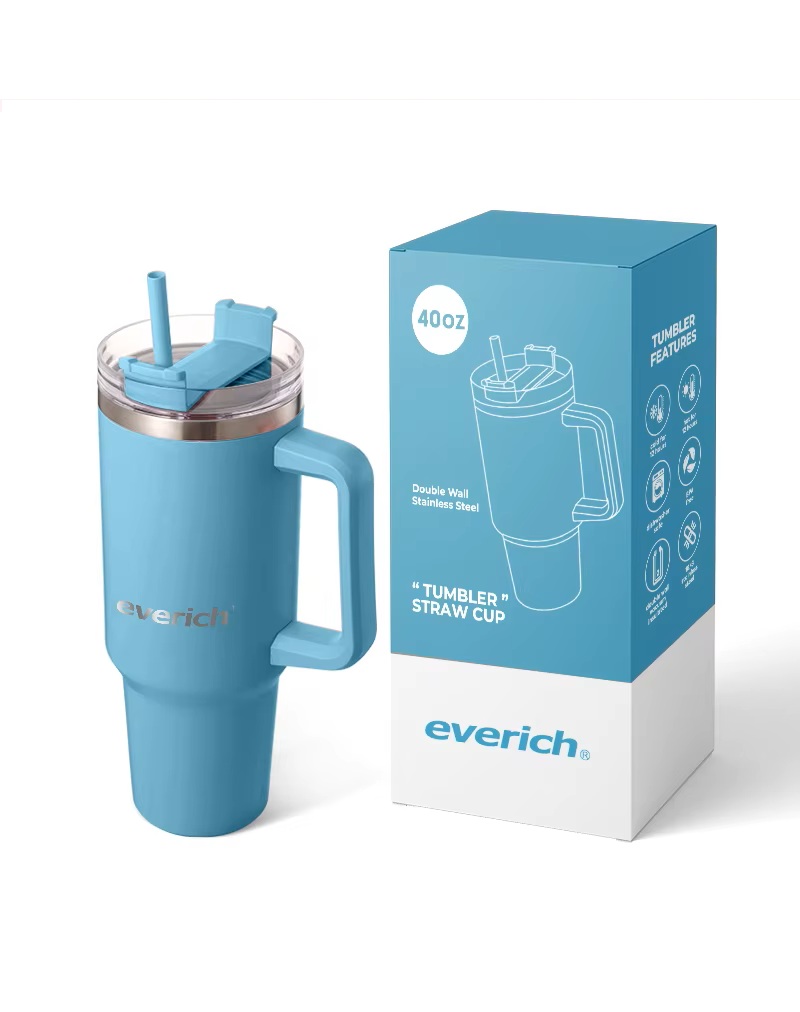 Alternative view of 40oz Stainless Steel Tumbler with Handle & Straw - Insulated Black Travel Mug for Iced Coffee & Water