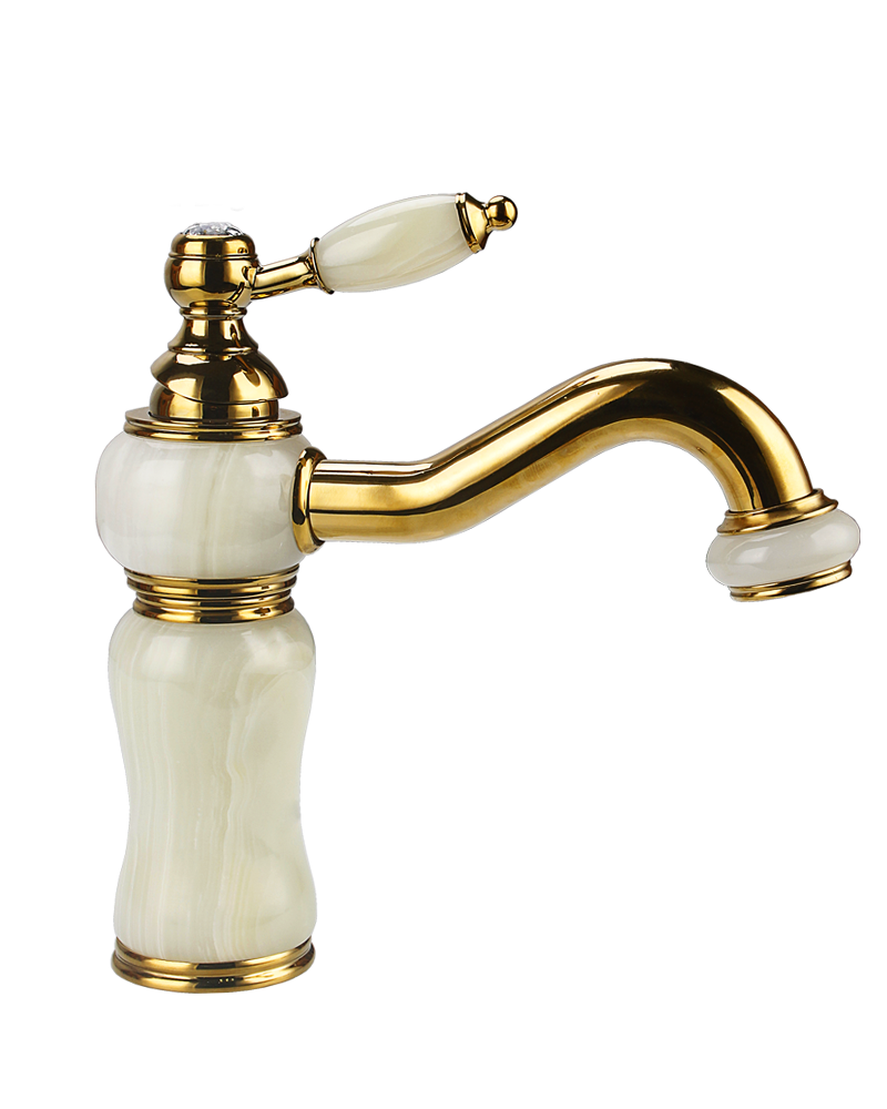 Classic Luxury Brass Bathroom Faucet - Titanium Gold Wall-Mounted with Cyan Jade Handle