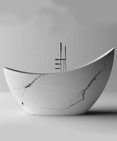 Alternative view of 67" Calacatta Design Freestanding Solid Surface Bathtub - Modern Stone Bath for Luxury Soaking
