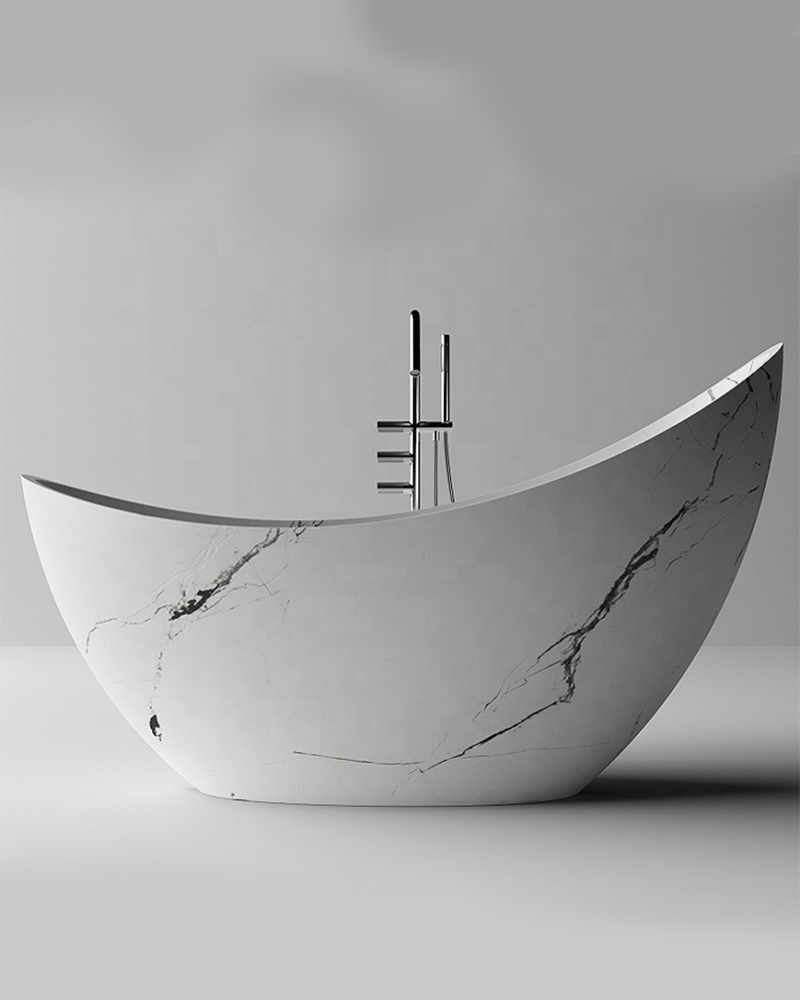 Alternative view of 67" Calacatta Design Freestanding Solid Surface Bathtub - Modern Stone Bath for Luxury Soaking