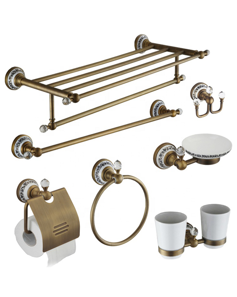Antique Brass & Ceramic Wall Mounted 24 Inch Bathroom Accessories Set