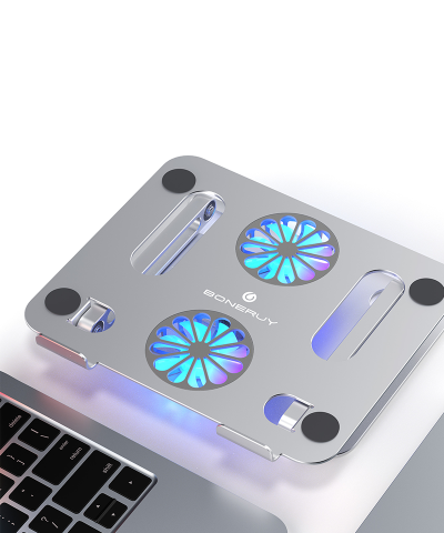 Adjustable Aluminum Laptop Stand with Cooling Fan - Foldable & Ergonomic Design - Image 4