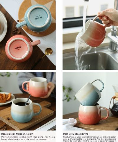 4-Piece 11-Ounce Stoneware Mug Set - Belly Shape, Two-Tone Design - Dishwasher & Microwave Safe - Image 6