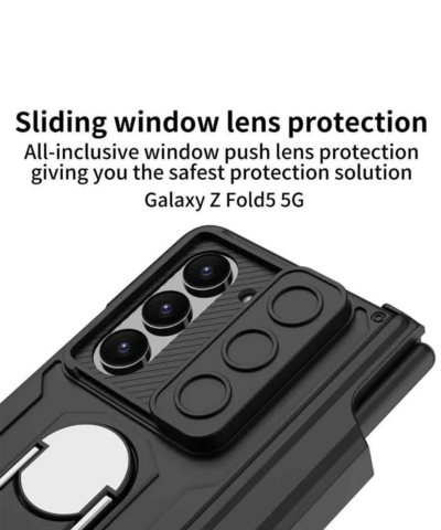 Samsung Z Fold 5 Full Cover Anti-Drop Flip Case with Front Glass, Stand & Pen Slot - Shockproof TPU Protection