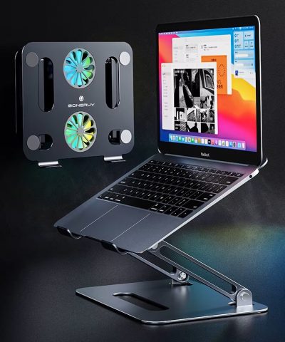 Adjustable Aluminum Laptop Stand with Cooling Fan - Foldable & Ergonomic Design - Image 9