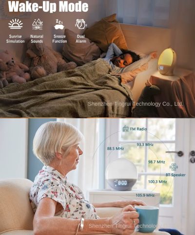 Smart Wake Light Digital Alarm Clock with Sunrise Simulation & Snooze - USB Powered LED Display