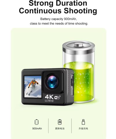 4K 60FPS Waterproof Action Camera with Touch Screen & Wi-Fi for YouTube Vlogging - 170° Wide-Angle - Image 5