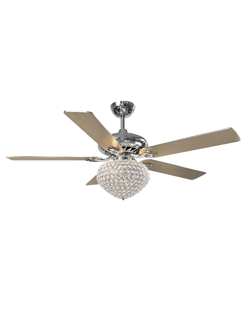 Copper Motor Crystal Ceiling Fan with Light - 5-Blade Dining Room Chandelier Fan