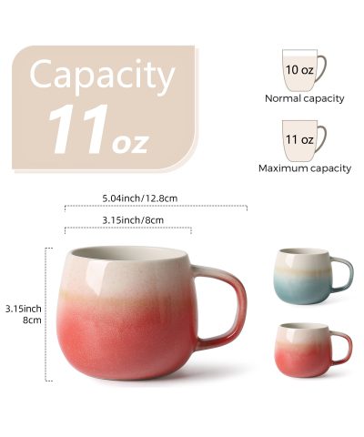 4-Piece 11-Ounce Stoneware Mug Set - Belly Shape, Two-Tone Design - Dishwasher & Microwave Safe - Image 9
