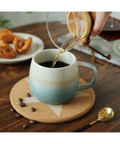 4-Piece 11-Ounce Stoneware Mug Set - Belly Shape, Two-Tone Design - Dishwasher & Microwave Safe - Image 4
