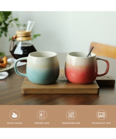 4-Piece 11-Ounce Stoneware Mug Set - Belly Shape, Two-Tone Design - Dishwasher & Microwave Safe - Image 3