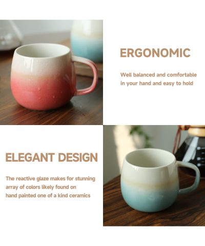 4-Piece 11-Ounce Stoneware Mug Set - Belly Shape, Two-Tone Design - Dishwasher & Microwave Safe - Image 8