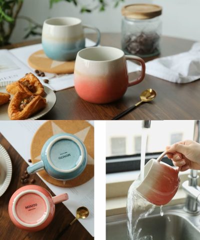 4-Piece 11-Ounce Stoneware Mug Set - Belly Shape, Two-Tone Design - Dishwasher & Microwave Safe - Image 7