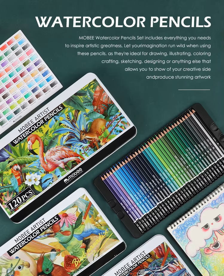Alternative view of 120 Colors MOBEE Watercolor Pencil Set - Premium Soft Core Water Soluble Art Pencils for Illustration & Design