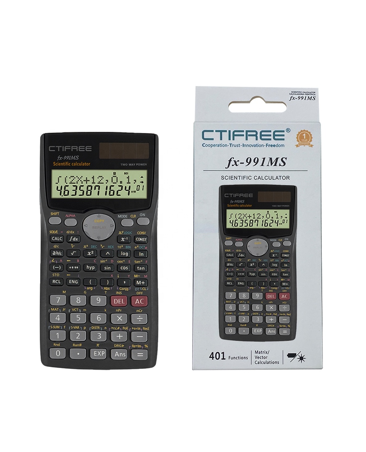 Alternative view of FX-991MS Scientific Calculator – 401 Functions, Dual Power, 2-Line Display
