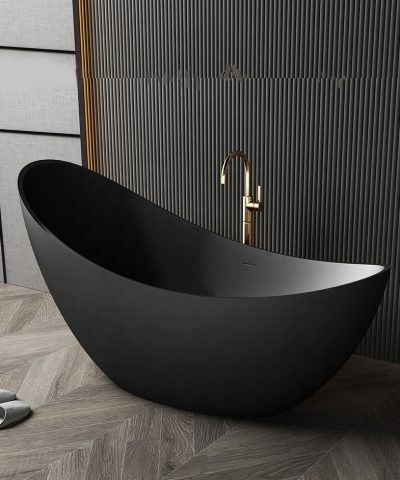 67" Calacatta Design Freestanding Solid Surface Bathtub - Modern Stone Bath for Luxury Soaking - Image 4