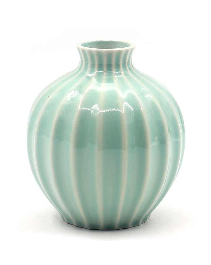Mainstays Oval Vase - 15.75" Celadon Glaze with Striated Blossom Design