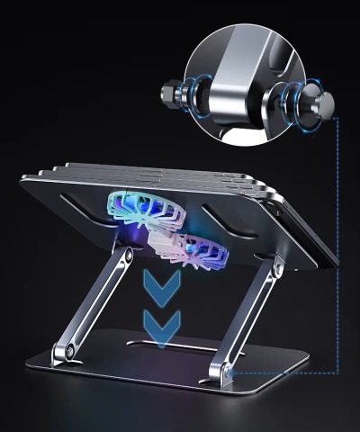 Adjustable Aluminum Laptop Stand with Cooling Fan - Foldable & Ergonomic Design - Image 8