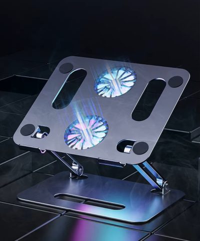 Adjustable Aluminum Laptop Stand with Cooling Fan - Foldable & Ergonomic Design