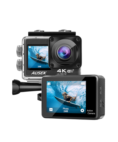 4K 60FPS Waterproof Action Camera with Touch Screen & Wi-Fi for YouTube Vlogging - 170° Wide-Angle