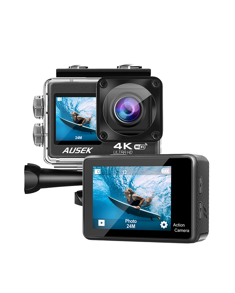4K 60FPS Waterproof Action Camera with Touch Screen & Wi-Fi for YouTube Vlogging - 170° Wide-Angle