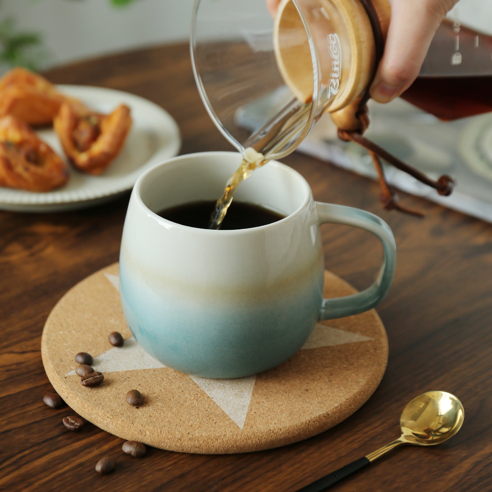Alternative view of 4-Piece 11-Ounce Stoneware Mug Set - Belly Shape, Two-Tone Design - Dishwasher & Microwave Safe