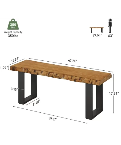 47" Solid Wood Entryway Bench, Industrial Wooden Shoe Bench with Metal Legs, Narrow Long End of Bed Bench for Bedroom, Living Room, Small Space, Easy Assembly - Image 8