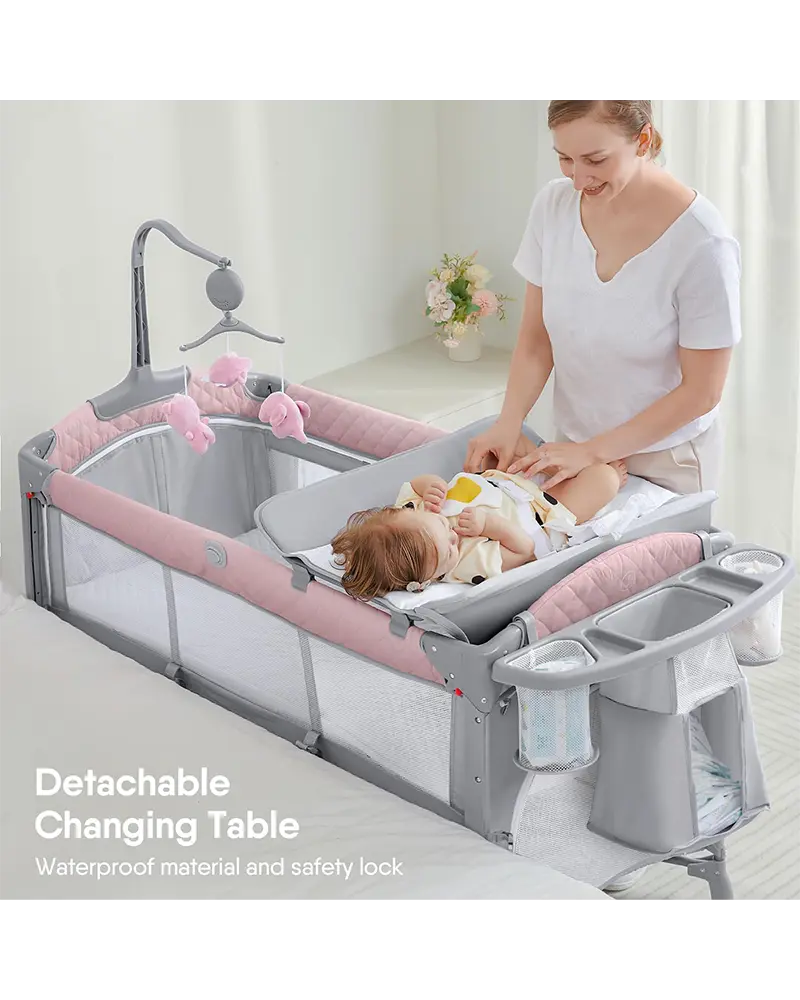 Alternative view of Baby Bassinet Bedside Crib, Pack and Play with Mattress, Diaper Changer and Playards from Newborn to Toddles,