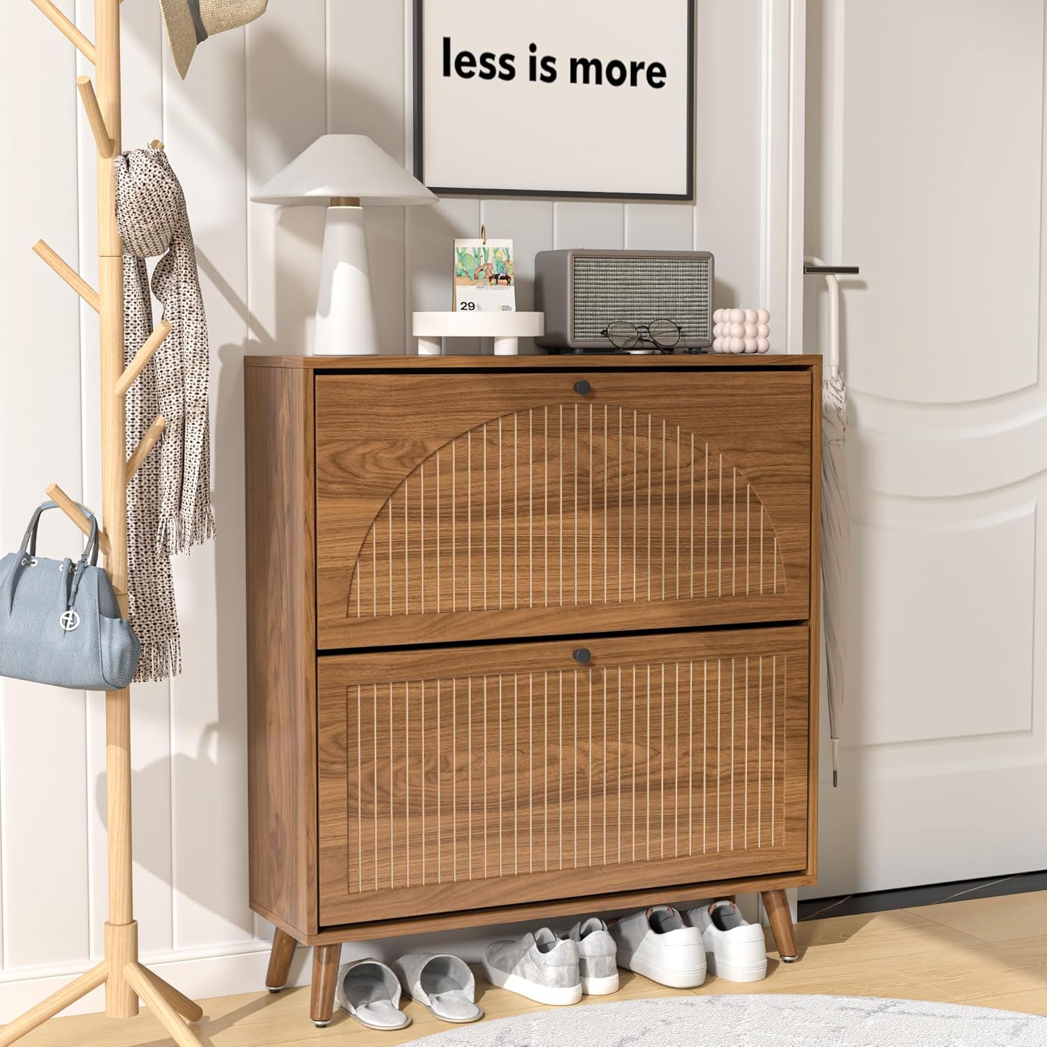 Alternative view of Space-Saving Shoe Storage Cabinet with 2 flap doors — Beautiful Narrow Entryway Cabinet with Flip Drawers