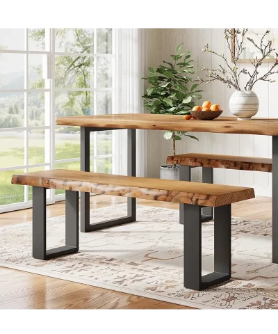 47" Solid Wood Entryway Bench, Industrial Wooden Shoe Bench with Metal Legs, Narrow Long End of Bed Bench for Bedroom, Living Room, Small Space, Easy Assembly - Image 3