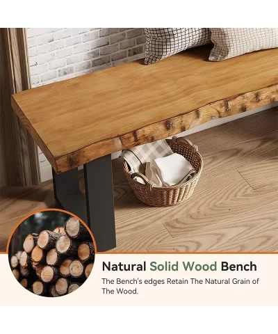 Alternative view of 47" Solid Wood Entryway Bench, Industrial Wooden Shoe Bench with Metal Legs, Narrow Long End of Bed Bench for Bedroom, Living Room, Small Space, Easy Assembly