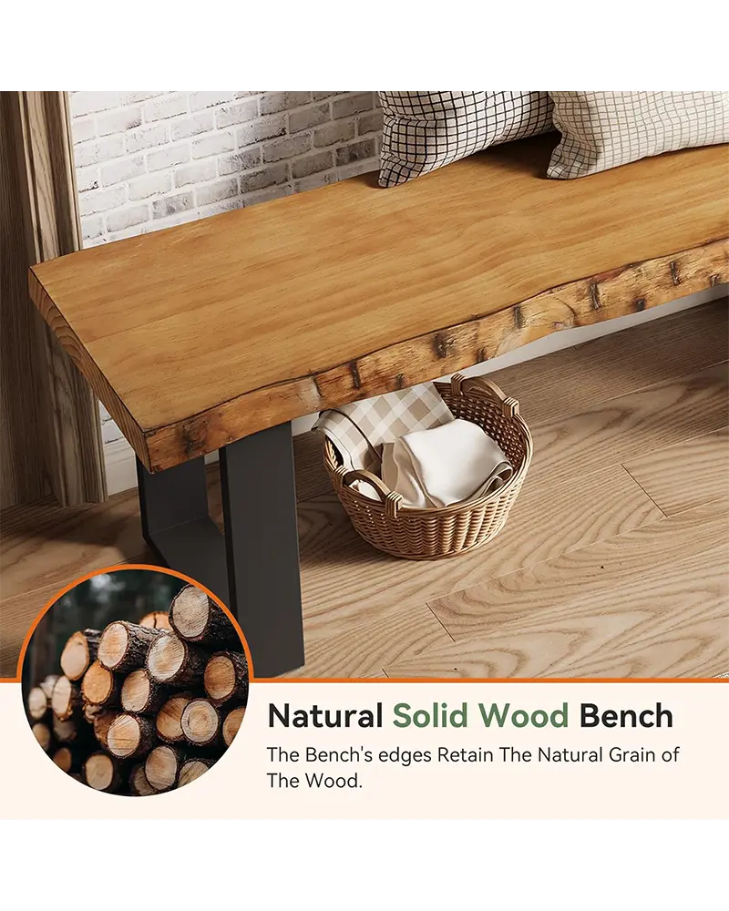 Alternative view of 47" Solid Wood Entryway Bench, Industrial Wooden Shoe Bench with Metal Legs, Narrow Long End of Bed Bench for Bedroom, Living Room, Small Space, Easy Assembly