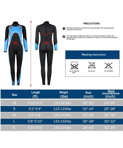 Women's 3mm/5mm Neoprene Wetsuit | Long Sleeve Full Body Surf & Scuba Suit - Image 4
