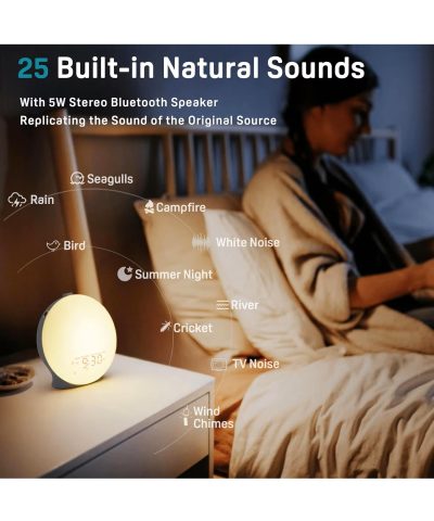 Smart Sunrise Alarm Clock with FM Radio & 7 Nature Sounds - Portable Wake-Up Light for Kids & Adults - Image 2