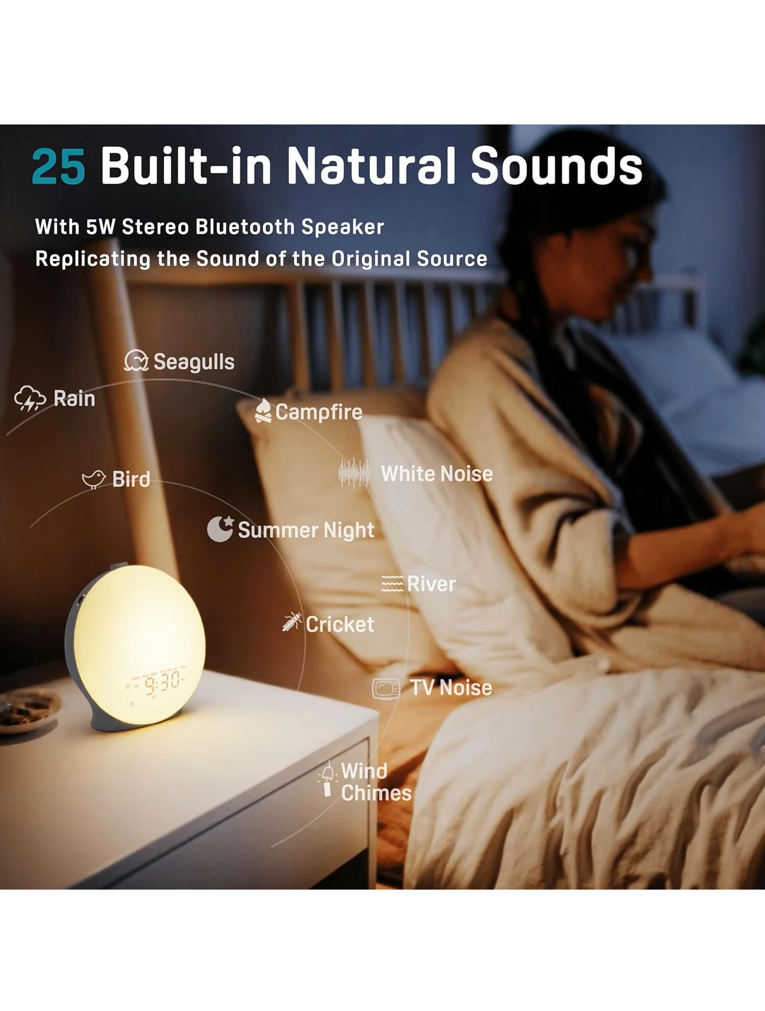 Alternative view of Smart Sunrise Alarm Clock with FM Radio & 7 Nature Sounds - Portable Wake-Up Light for Kids & Adults