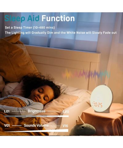 Smart Sunrise Alarm Clock with FM Radio & 7 Nature Sounds - Portable Wake-Up Light for Kids & Adults - Image 3