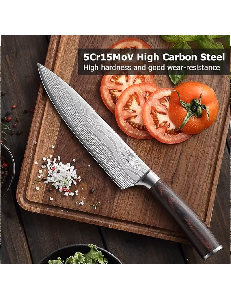 8-Inch Damascus Chef Knife | High Carbon Stainless Steel, Laser Pattern
