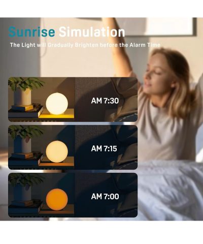 Smart Sunrise Alarm Clock with FM Radio & 7 Nature Sounds - Portable Wake-Up Light for Kids & Adults - Image 5