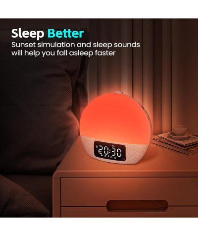 Modern Design Sunrise Wake Up Light Alarm Clock with Bluetooth Speaker & White Noise Machine - Smart Healthy LED Digital Clock - Image 5