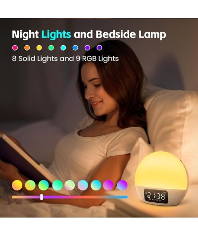 Modern Design Sunrise Wake Up Light Alarm Clock with Bluetooth Speaker & White Noise Machine - Smart Healthy LED Digital Clock - Image 3