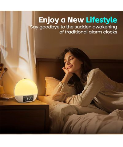 Modern Design Sunrise Wake Up Light Alarm Clock with Bluetooth Speaker & White Noise Machine - Smart Healthy LED Digital Clock