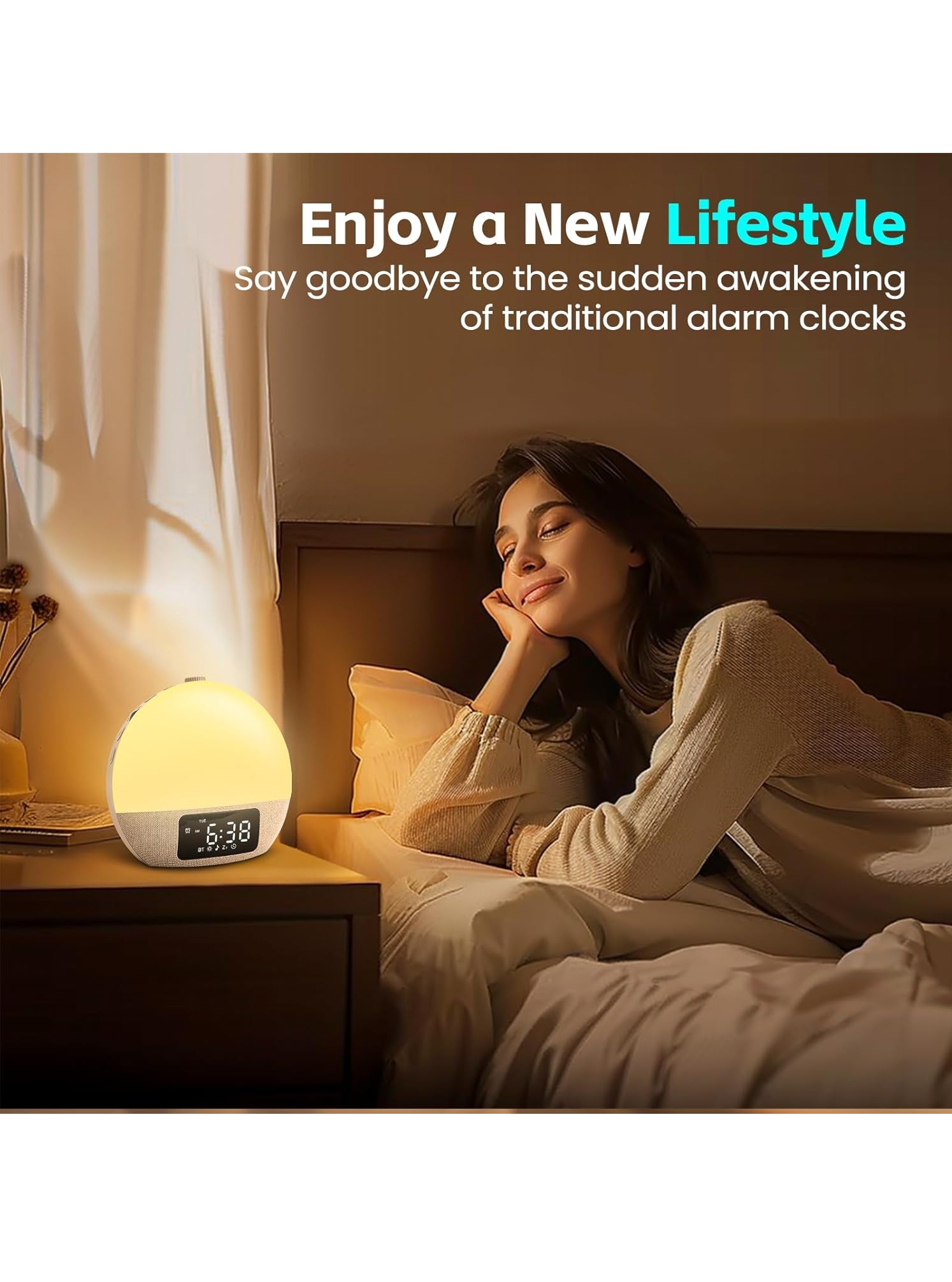 Modern Design Sunrise Wake Up Light Alarm Clock with Bluetooth Speaker & White Noise Machine - Smart Healthy LED Digital Clock