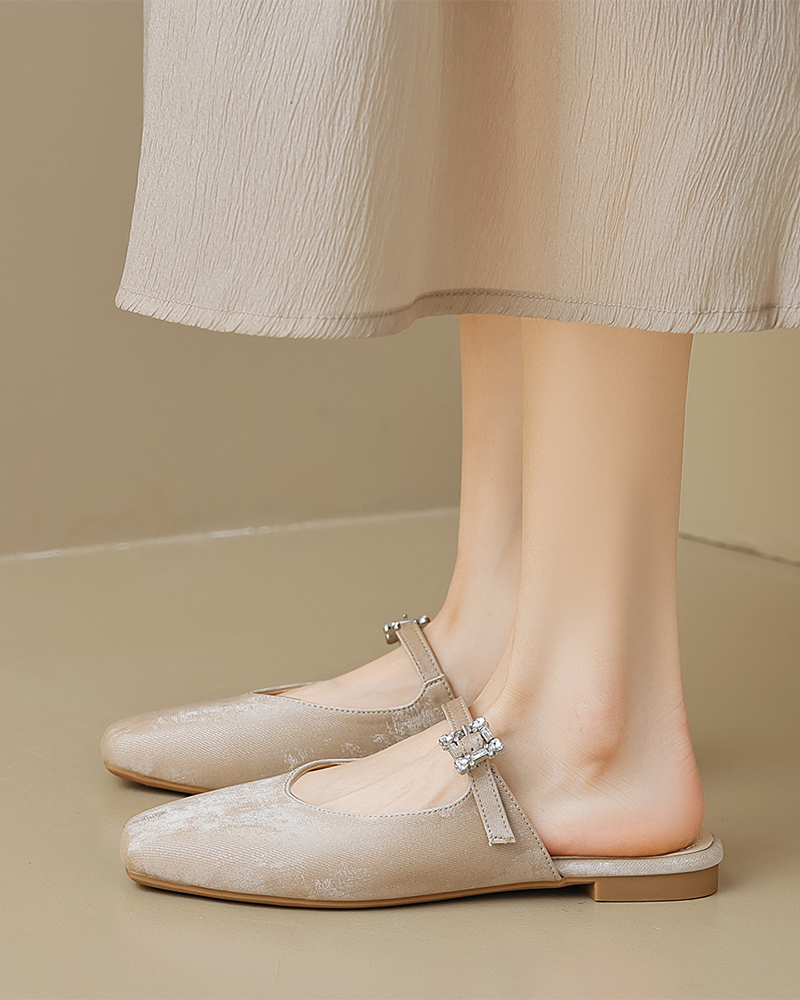 Alternative view of Women's Square Toe Flip Flops | French Style Satin Slip-On Shoes for Spring & Summer