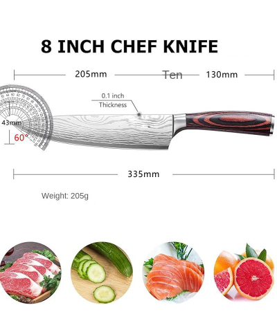 8-Inch Damascus Chef Knife | High Carbon Stainless Steel, Laser Pattern - Image 7